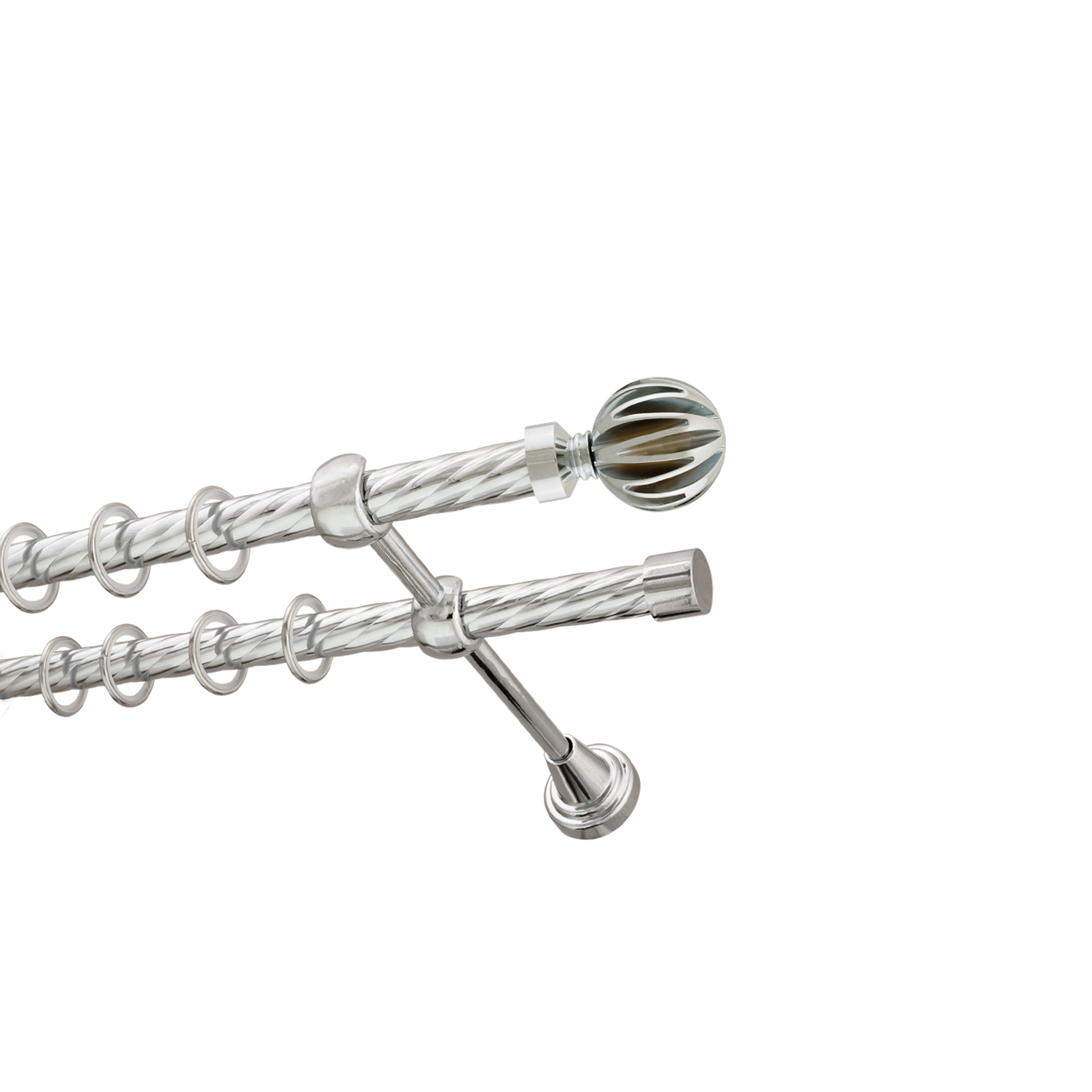 Металлический карниз для штор Шафран, двухрядный 16/16 мм, серебро, витая штанга, длина 200 см - фото Wikidecor.ru