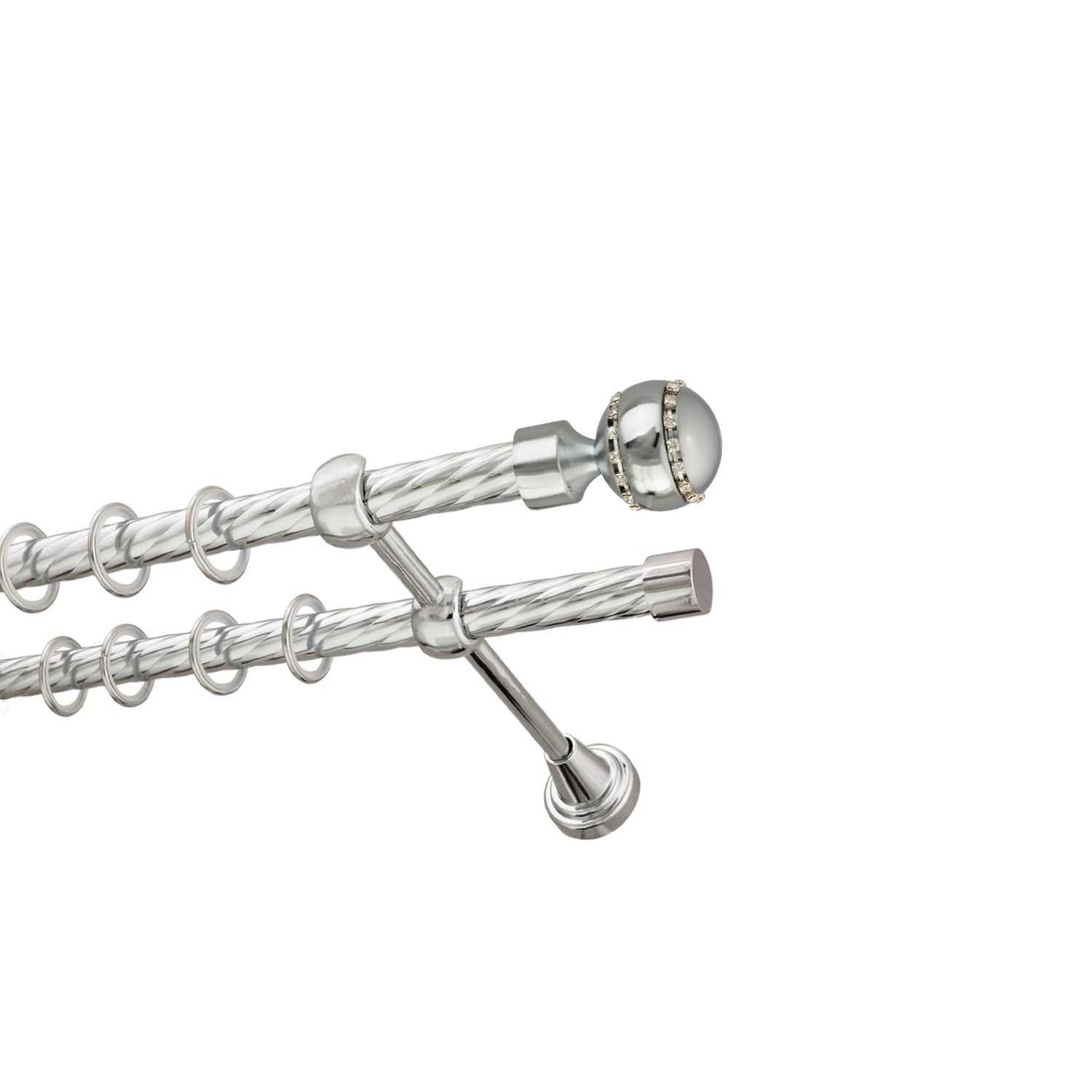 Металлический карниз для штор Модерн, двухрядный 16/16 мм, серебро, витая штанга, длина 180 см