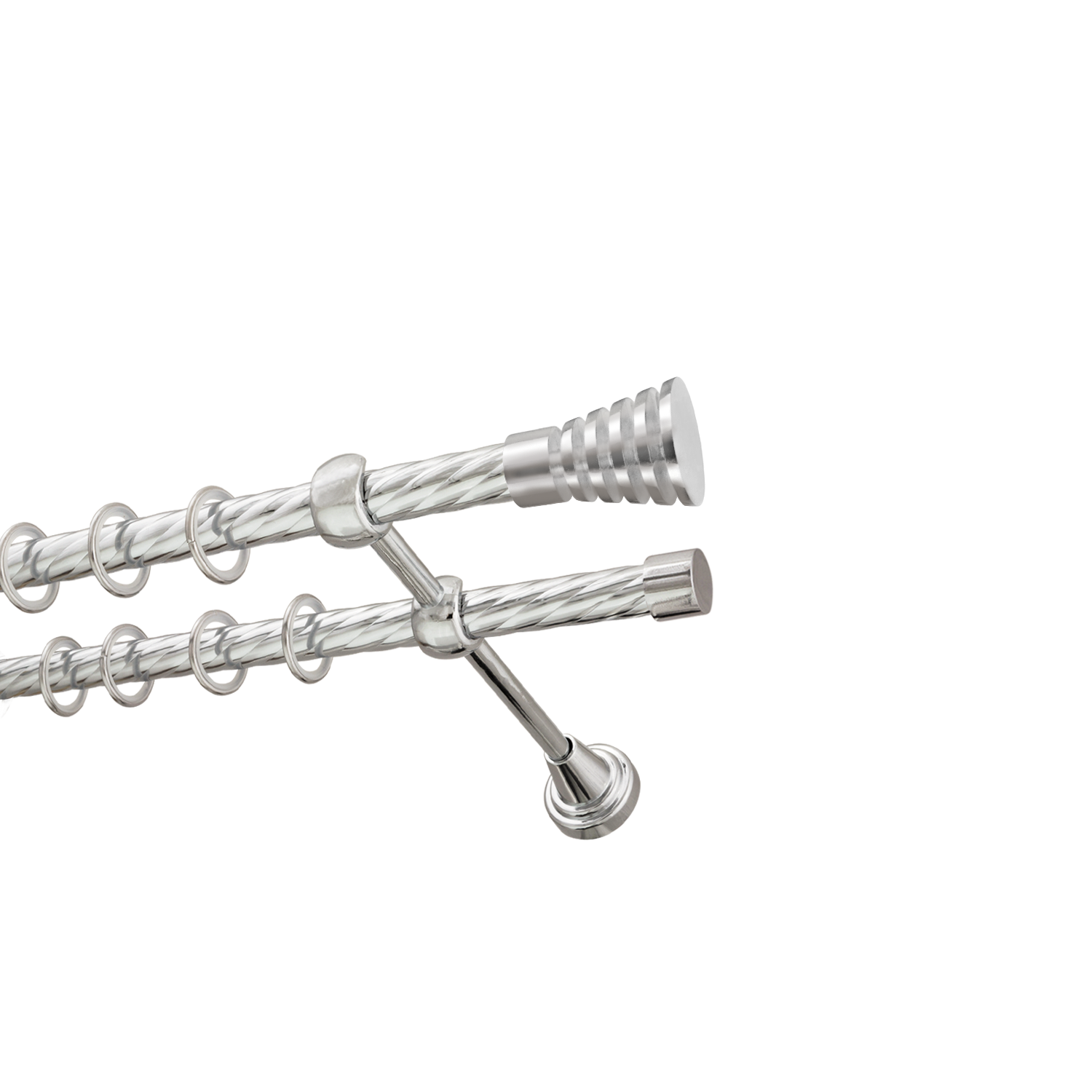 Металлический карниз для штор Верона, двухрядный 16/16 мм, серебро, витая штанга, длина 180 см - фото Wikidecor.ru