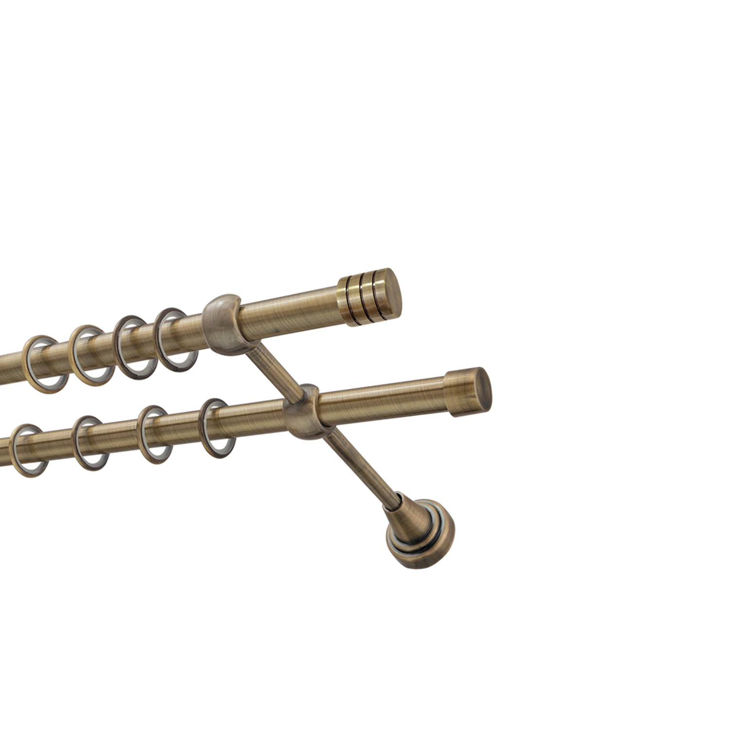 Металлический карниз для штор Подиум, двухрядный 16/16 мм, бронза, гладкая штанга, длина 180 см - фото Wikidecor.ru