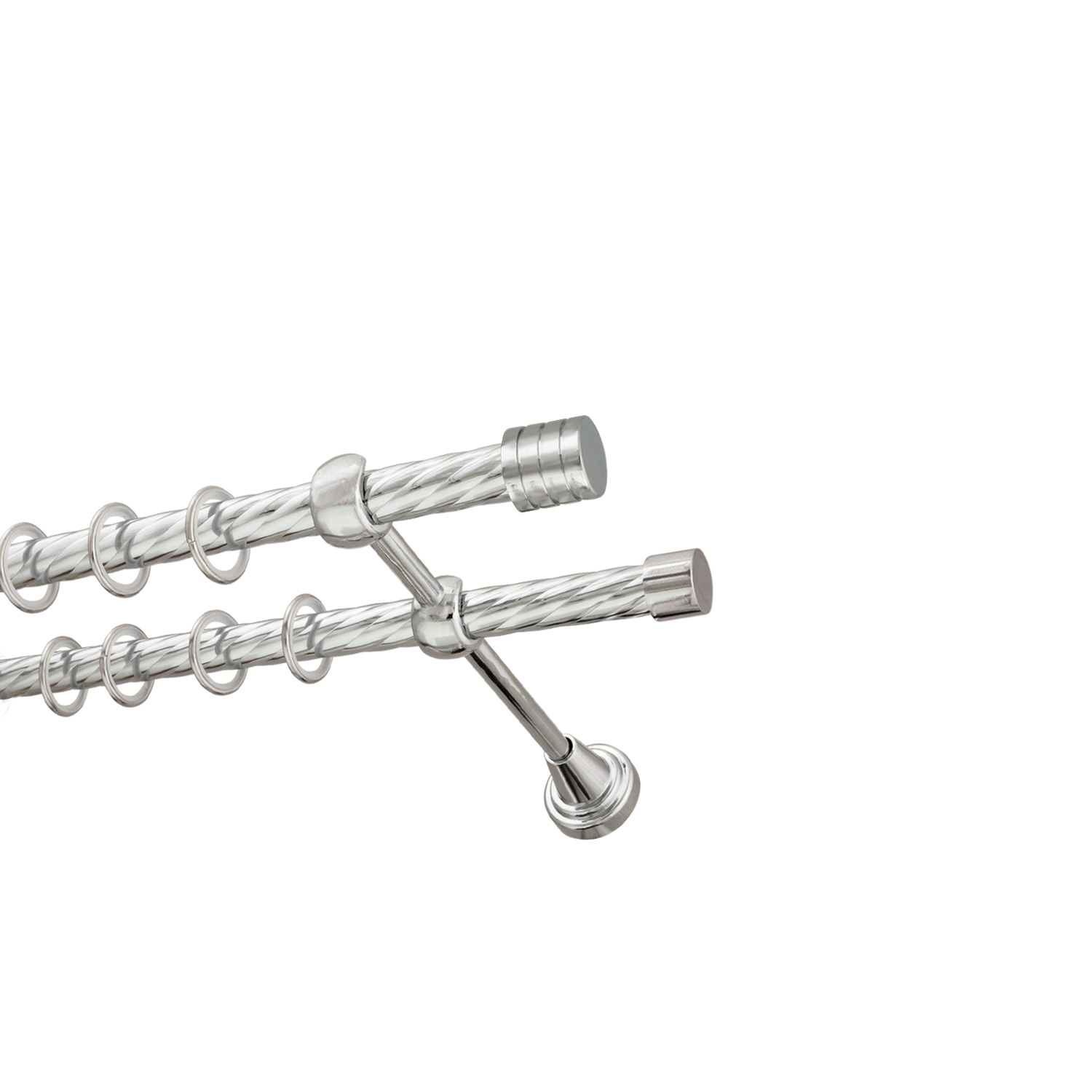 Металлический карниз для штор Подиум, двухрядный 16/16 мм, серебро, витая штанга, длина 140 см - фото Wikidecor.ru