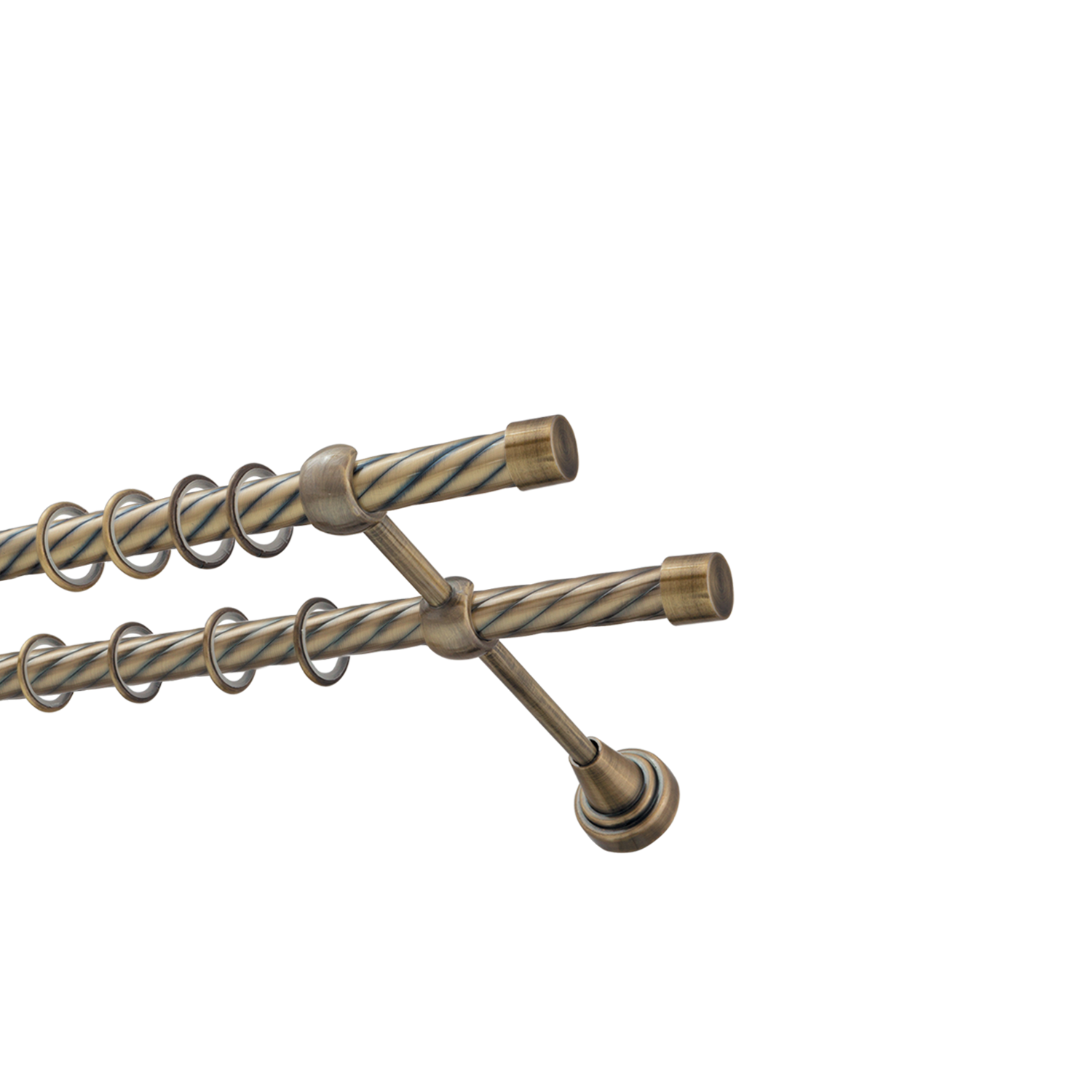 Металлический карниз для штор Заглушка, двухрядный 16/16 мм, бронза, витая штанга, длина 180 см - фото Wikidecor.ru