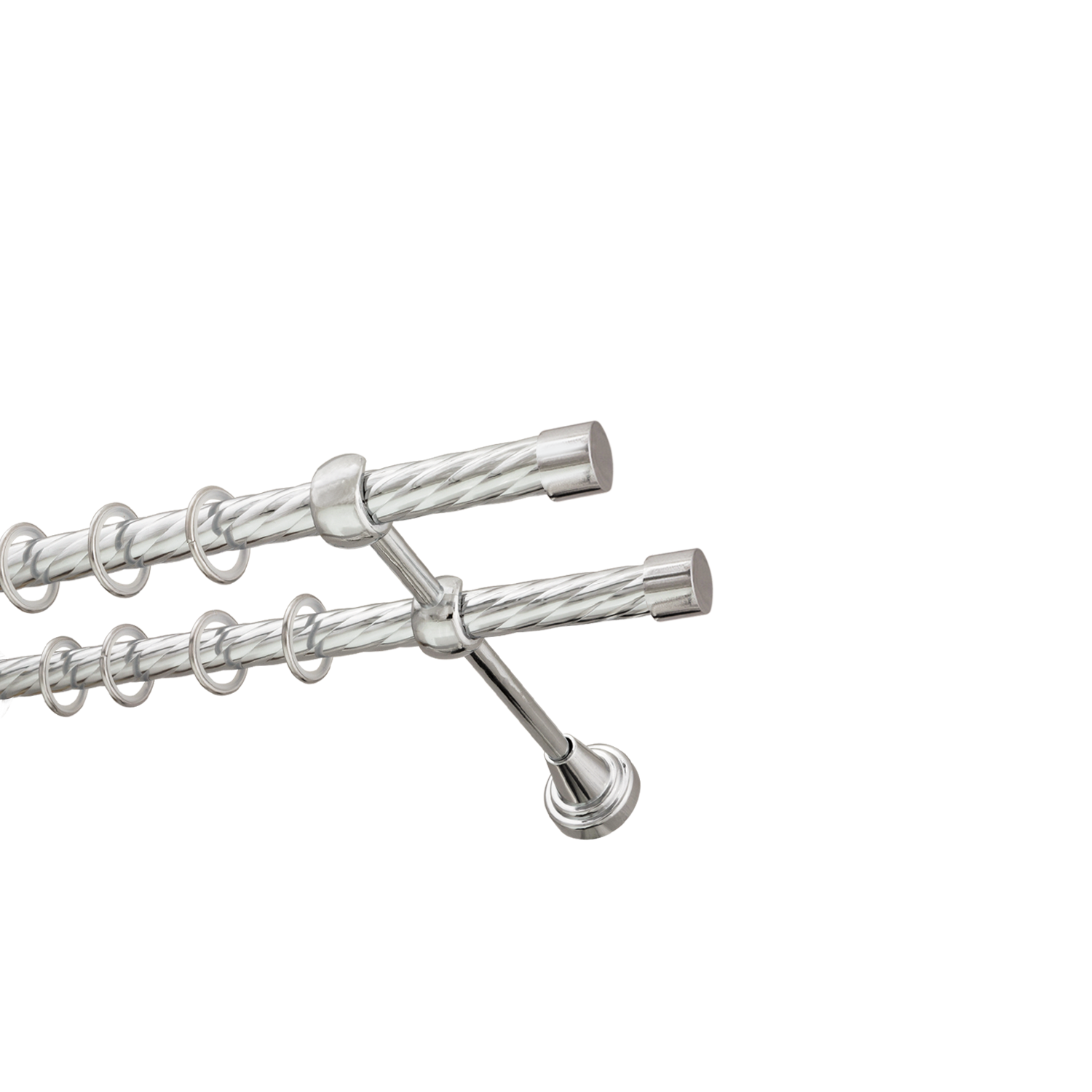 Металлический карниз для штор Заглушка, двухрядный 16/16 мм, серебро, витая штанга, длина 160 см