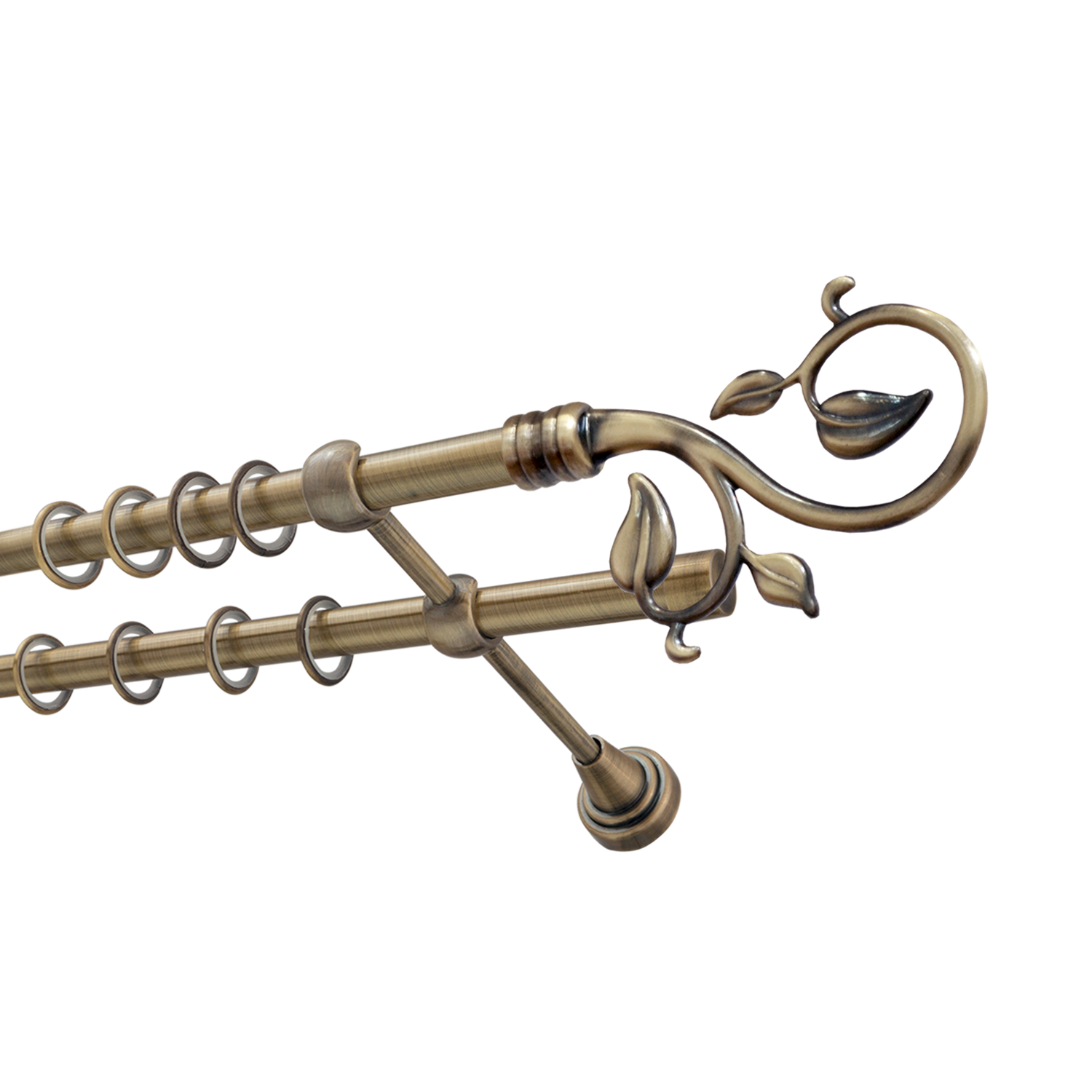 Металлический карниз для штор Амели, двухрядный 16/16 мм, бронза, гладкая штанга, длина 180 см - фото Wikidecor.ru