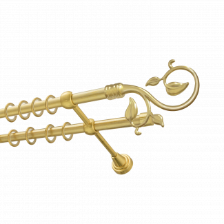 Металлический карниз для штор Амели, двухрядный 16/16 мм, золото, гладкая штанга, длина 140 см