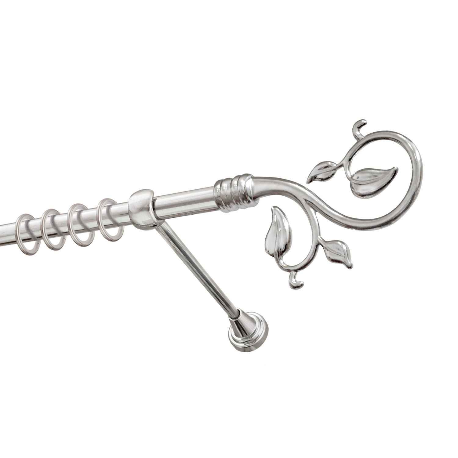Металлический карниз для штор Амели, однорядный 16 мм, серебро, гладкая штанга, длина 180 см - фото Wikidecor.ru