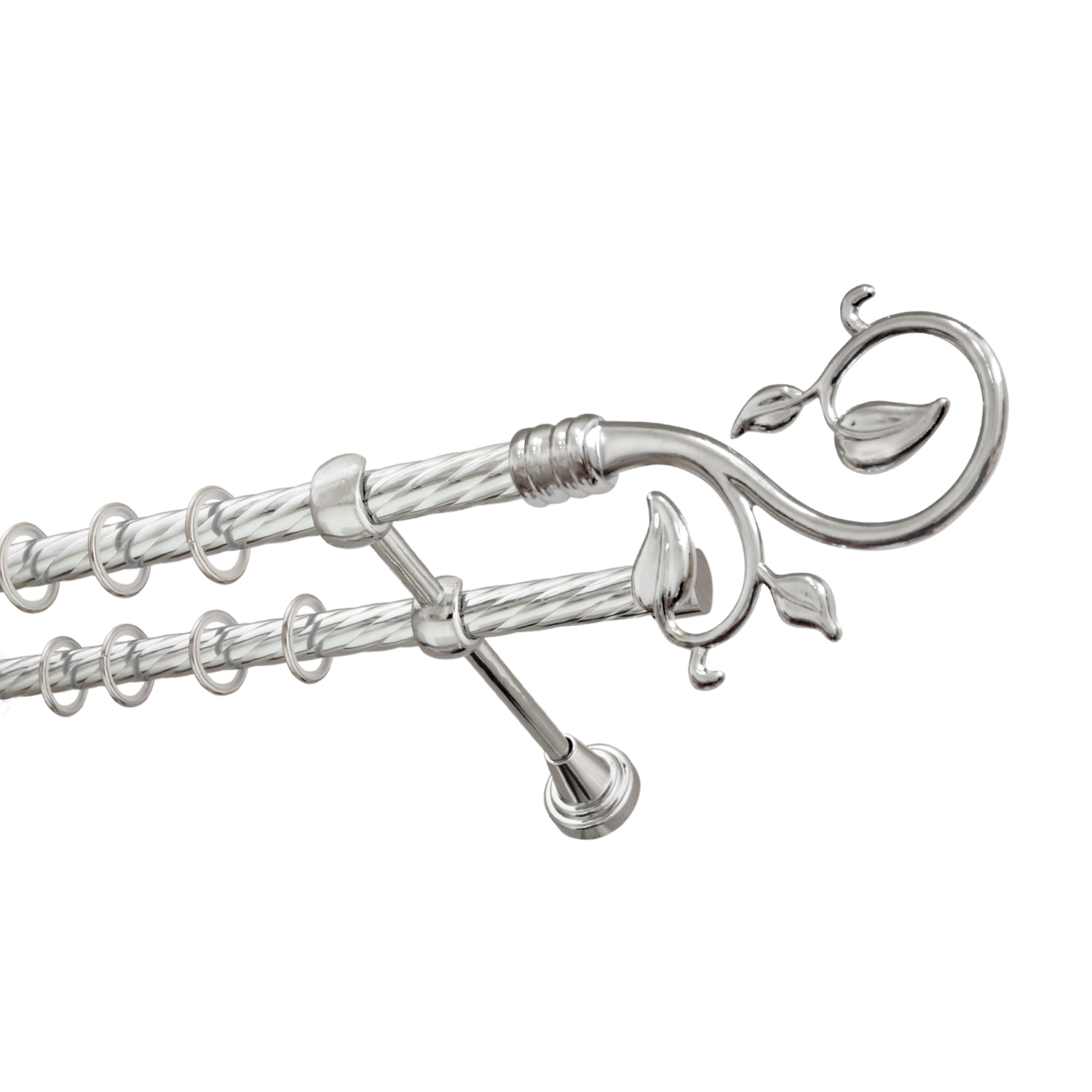 Металлический карниз для штор Амели, двухрядный 16/16 мм, серебро, витая штанга, длина 300 см - фото Wikidecor.ru
