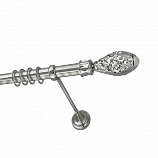 Металлический карниз для штор Романтика, однорядный 28 мм, серебро, универсальная штанга, длина 140 см