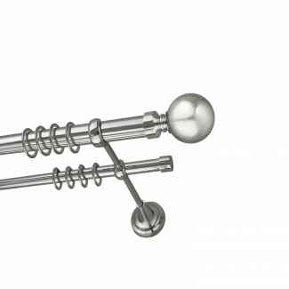 Металлический карниз для штор Лагуна, двухрядный 28/16 мм, серебро, универсальная штанга, длина 140 см