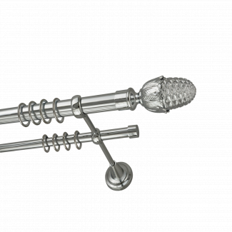 Металлический карниз для штор Домино, двухрядный 28/16 мм, серебро, универсальная штанга, длина 140 см