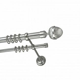 Металлический карниз для штор Мурано, двухрядный 28/16 мм, серебро, универсальная штанга, длина 140 см
